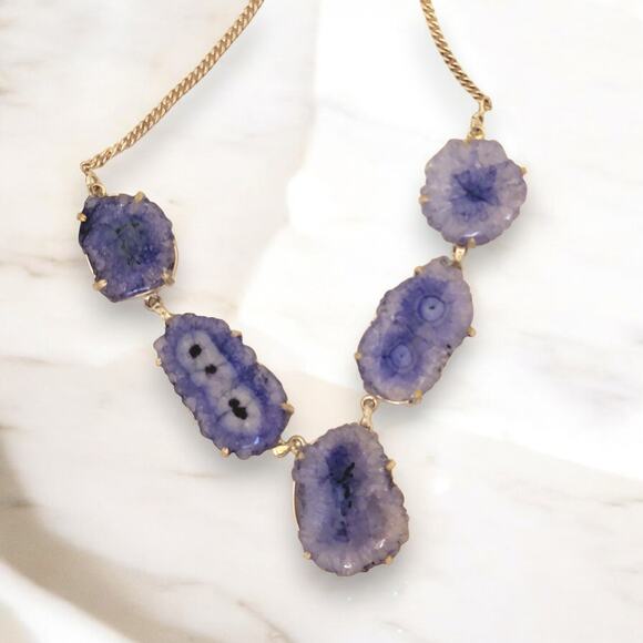 Sterling Silver Blue Solar Quartz Necklace, 22 Inch Handmade Statement Jewelry - Picture 1 of 10